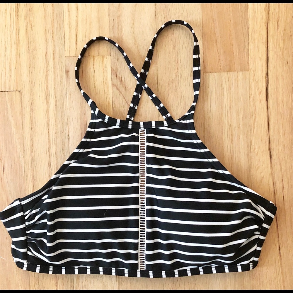 NWOT Black/White Stripes High Neck Bikini Top-M